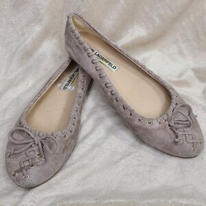 KARL LAGERFELD Le Bois Taupe Suede Ballet Flats Sz 7.5